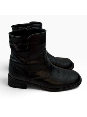 -Santana Canada Black Leather Ankle Boots Womens 8.5? Waterproof Zip Block Heel